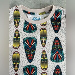 Fresh Prints of Bel Air Tiki Mask Art Short Sleeve T Shirt Polyester Mens Size M